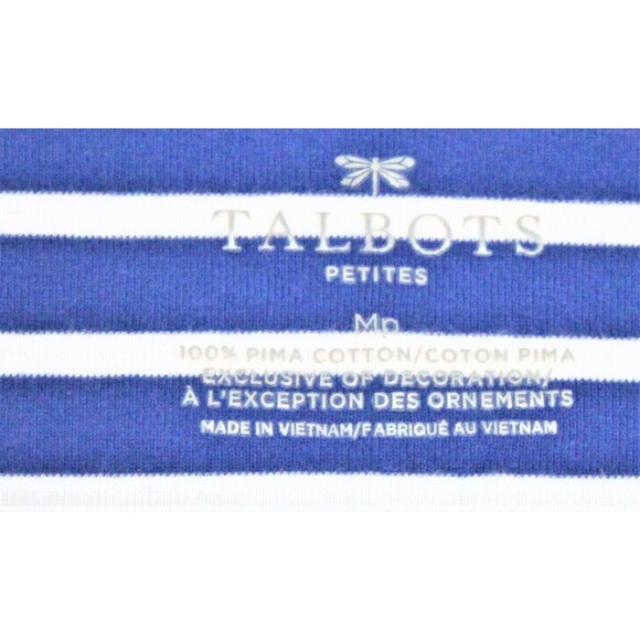 Talbots T Shirt Size PM  Cotton Short Sleeve Nautical  Blue & White Stripe - Picture 4 of 5